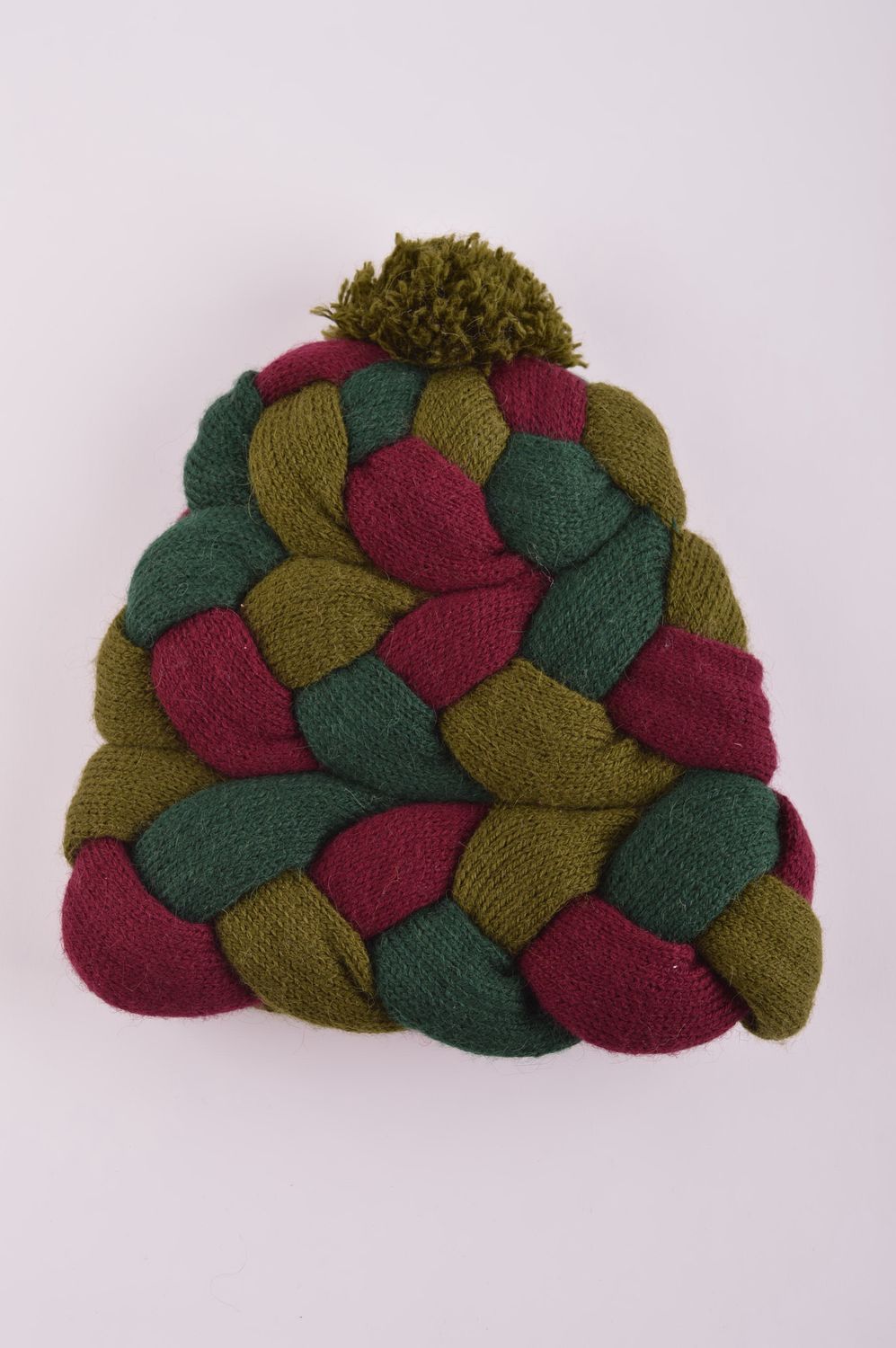 Bonnet tricoté fait main Bonnet original vert-violet chaud Accessoire femme photo 4