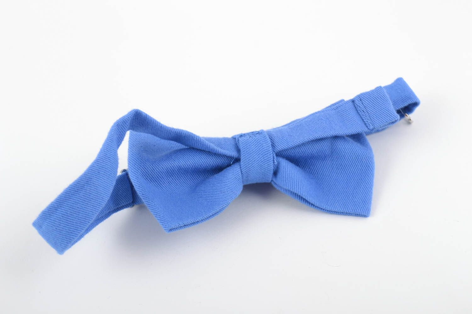 Beautiful bright handmade designer fabric bow tie of blue color photo 2