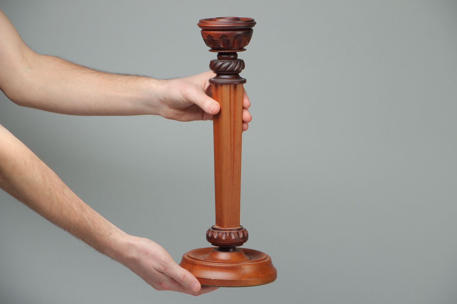 Beautiful carved wooden candlestick photo 4