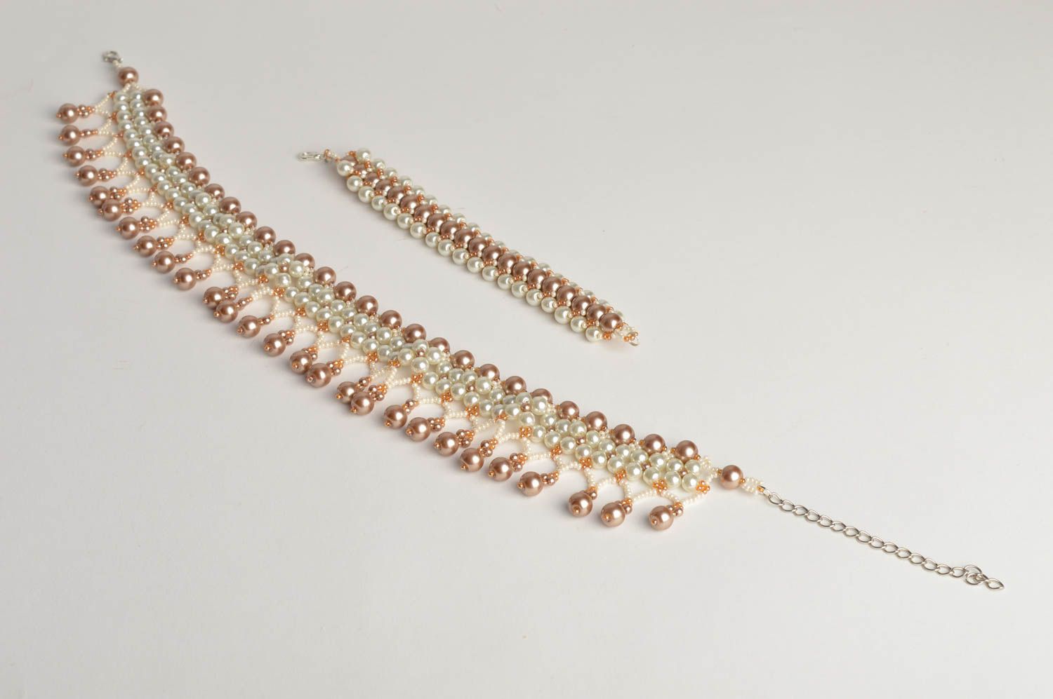 Handmade beaded jewelry set stylish elegant necklace elite wrist bracelet photo 4