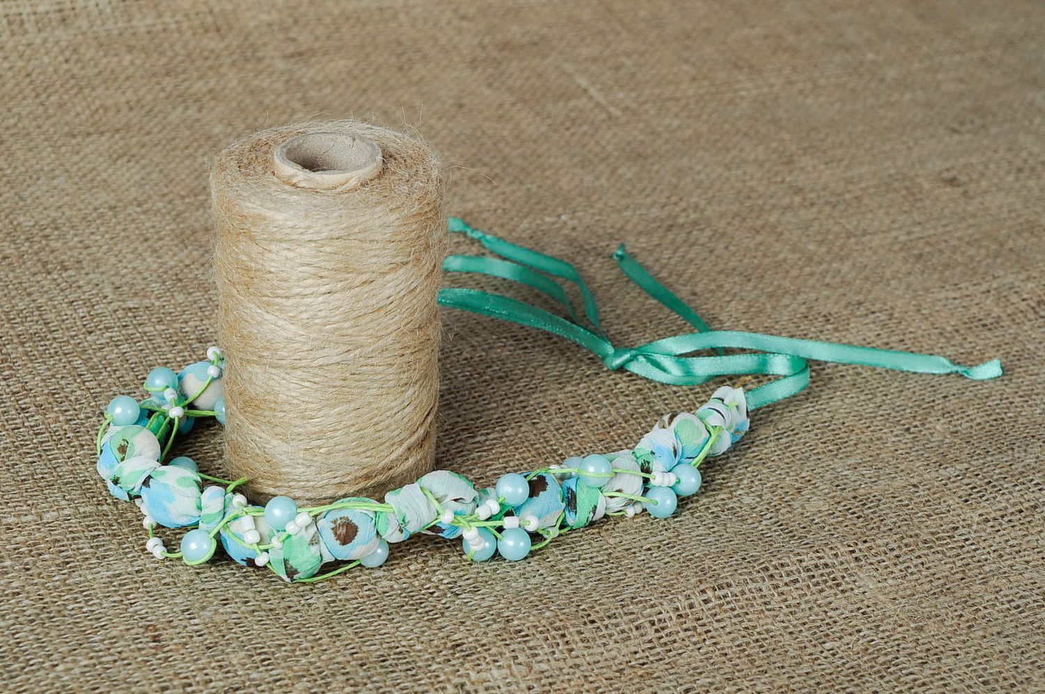 Beads made of wood and silk Turquoise mood photo 1