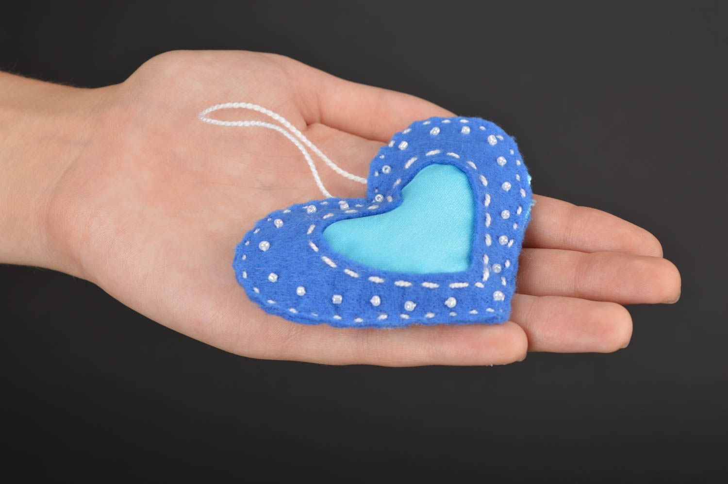 Décoration sapin fait main Déco coeur en feutre bleu Accessoire Noël jouet photo 1