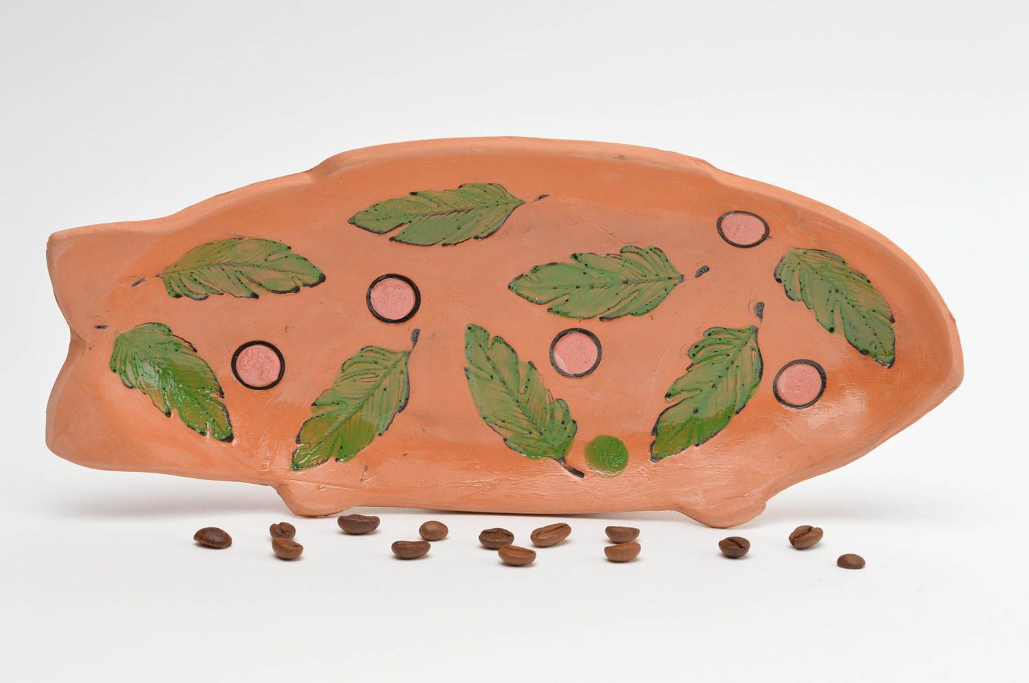 Керамическая тарелка рыба ручной работы с росписью красками декоративная фото 1