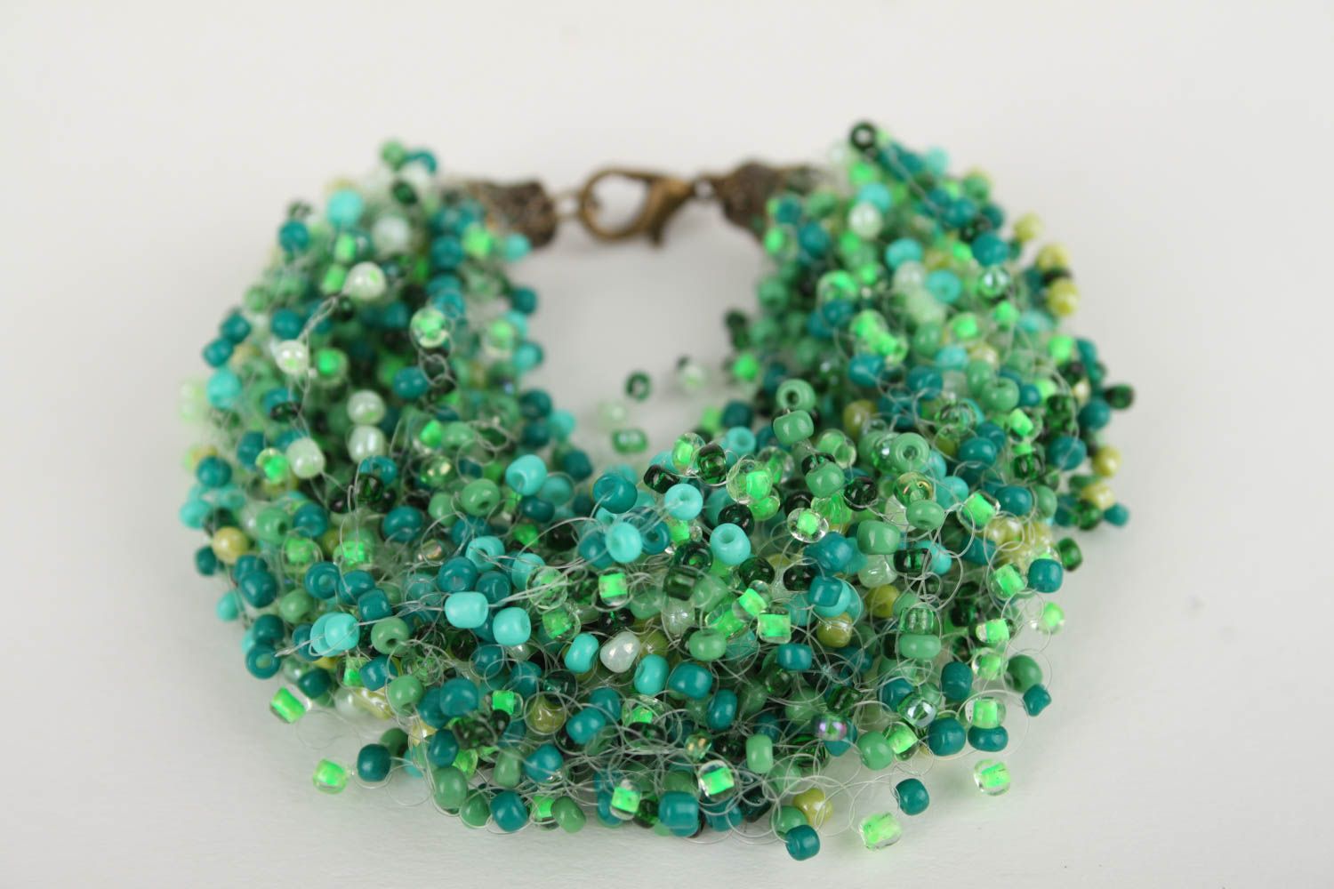 Light green and dark green airy adjustable bracelet for women photo 3