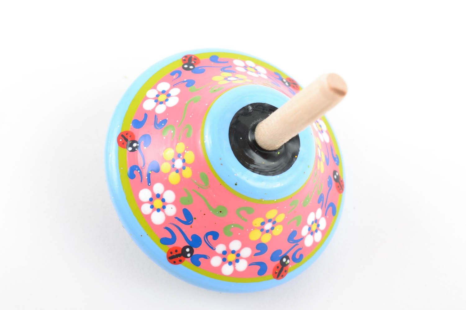 Eco friendly beautiful handmade wooden toy spinning top for children photo 3