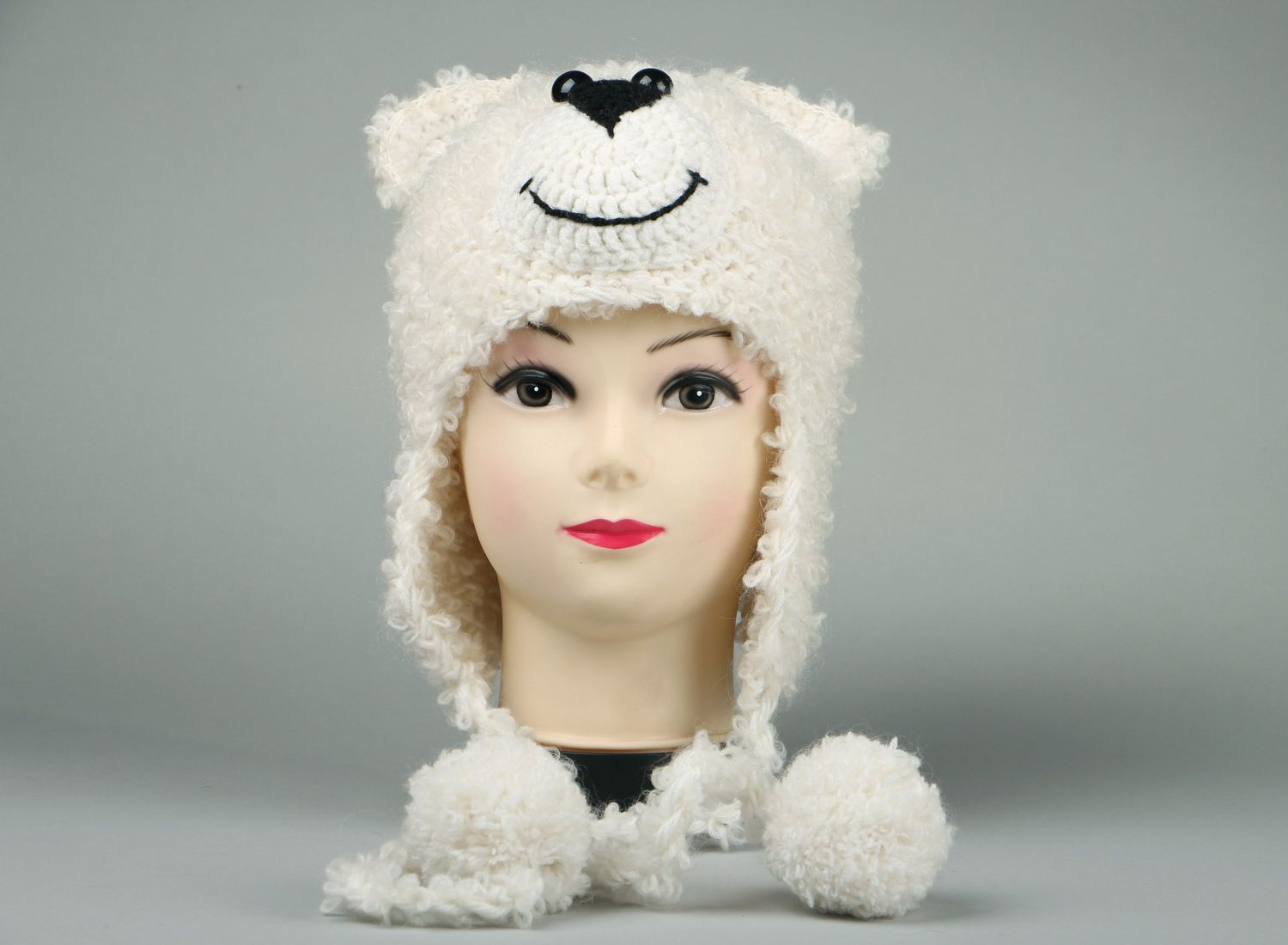 Winter knitted hat White bear photo 2