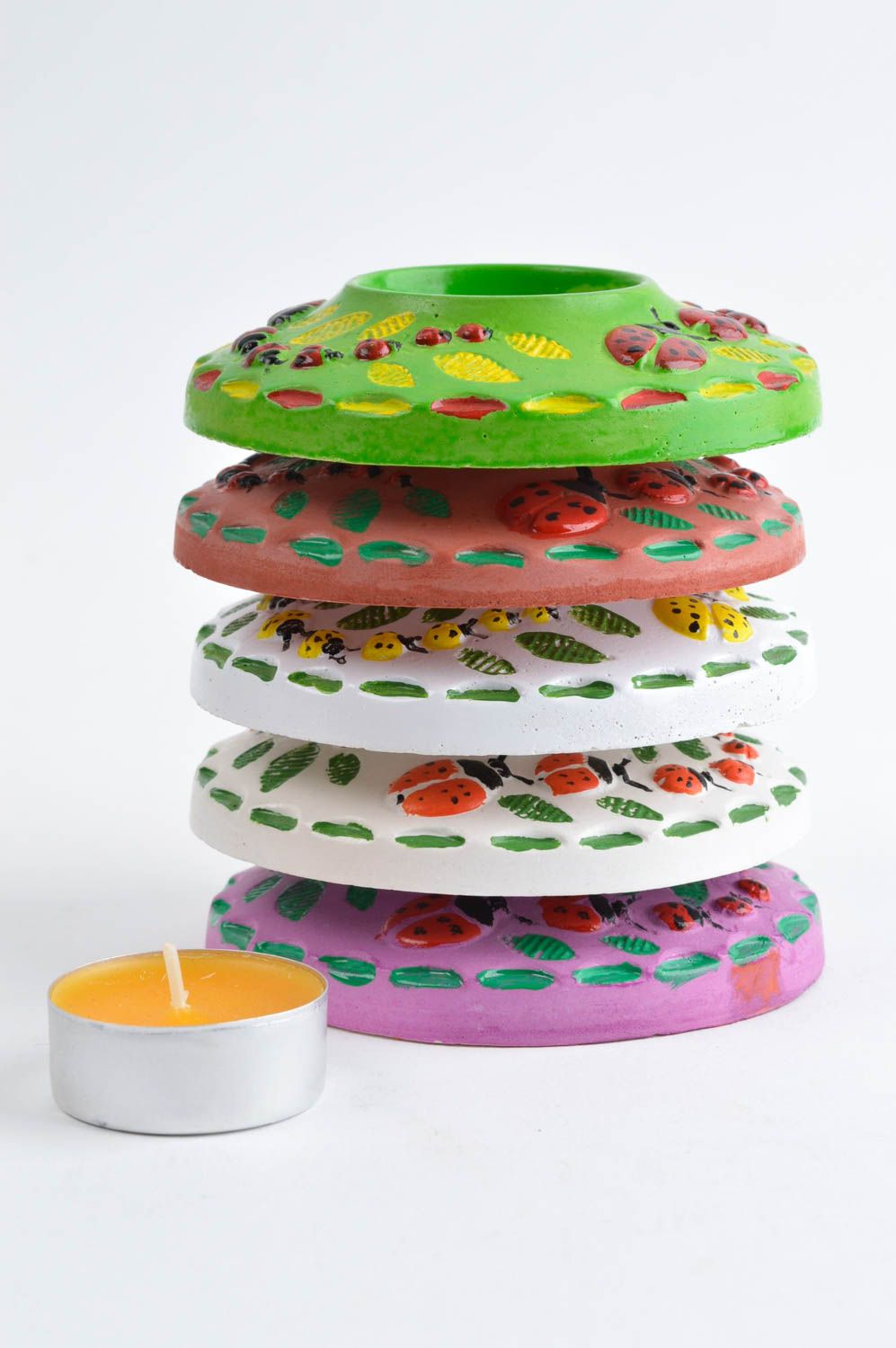 Handgemachte Geschenke Gips Kerzenhalter Deko Kerzenständer farbig 5 Stück  foto 2