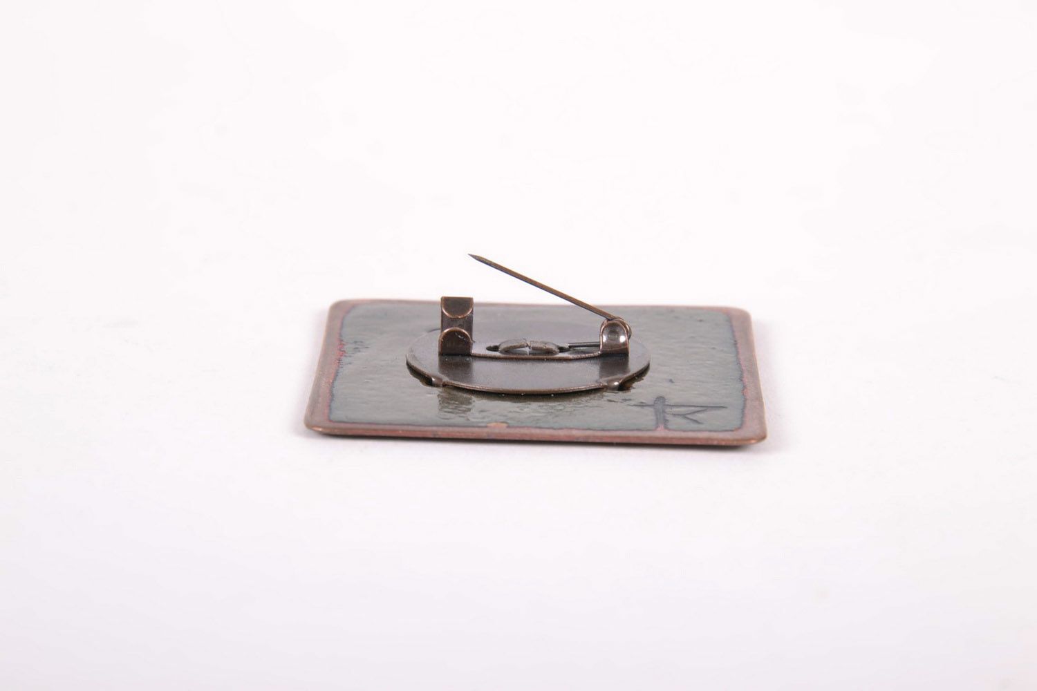 Square Brooch Made of Copper photo 3