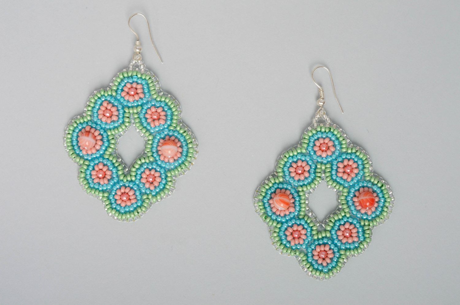 Handmade beaded earrings with artificial gems photo 5