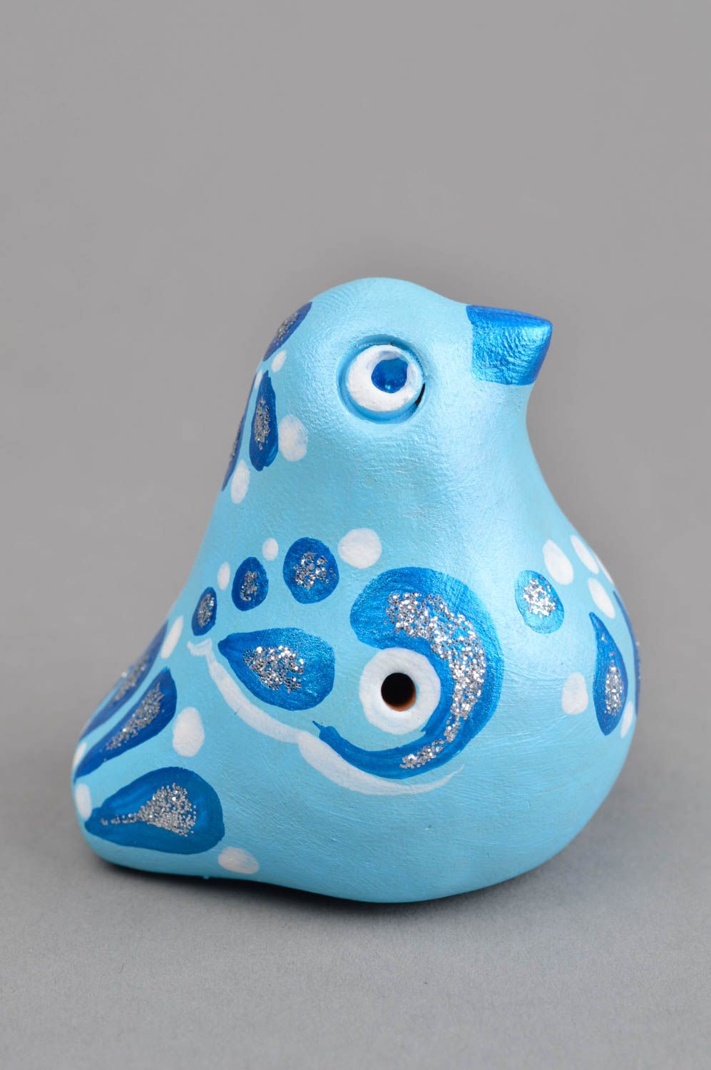 Sifflet jouet fait main Instrument de musique Figurine oiseau bleu terre cuite photo 3