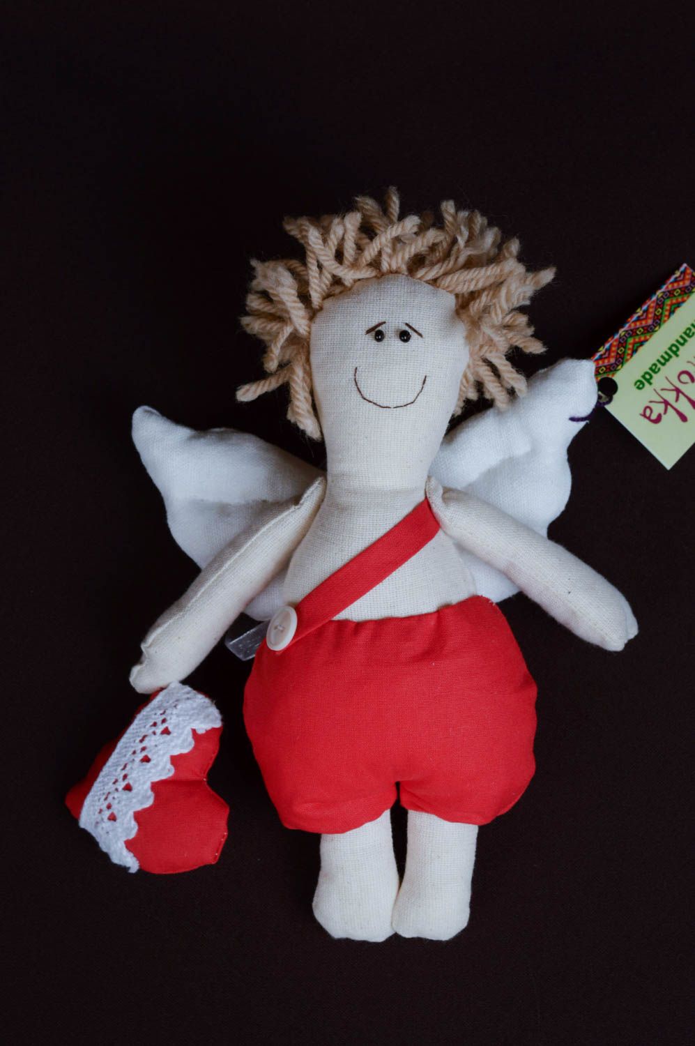 Peluche ange avec coeur Jouet en tissu fait main petit Cadeau original photo 1