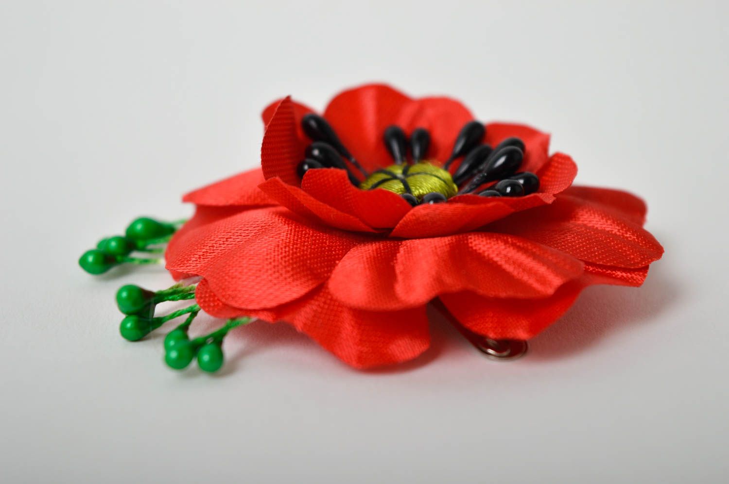 Handmade Haarspange Blume Schmuck für die Haare Damen Modeschmuck rote Mohnblume foto 3