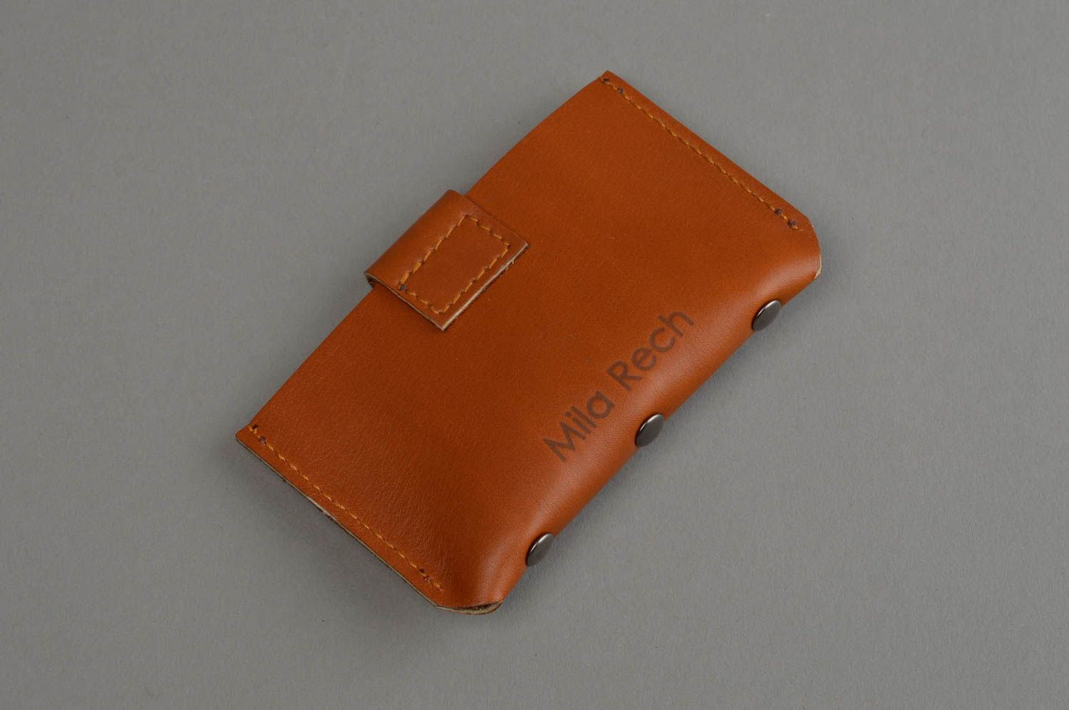 Porte-cartes de visite en cuir accessoire de créateur fait main marron photo 8