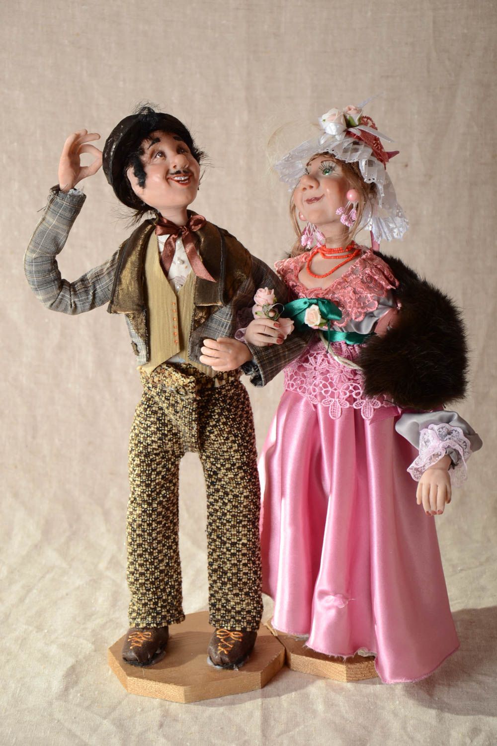 Авторские куклы интерьерные статуэтки Пара из ткани и пластика ручной работы фото 1