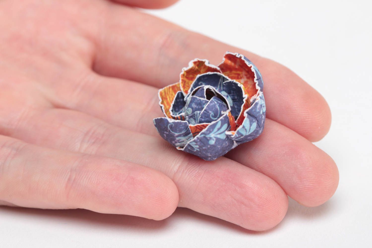 Handmade volume blue small paper flower for scrapbooking painted with watercolor photo 5