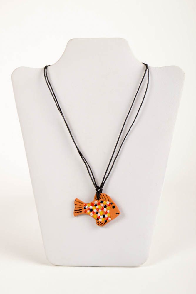 Handmade ceramic pendant jewelry in shape of fish cute designer pendant photo 2