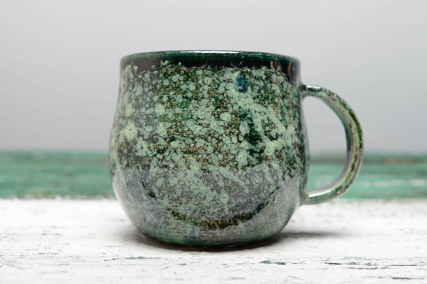 Malachite glazed 4 oz teacup with handle photo 3