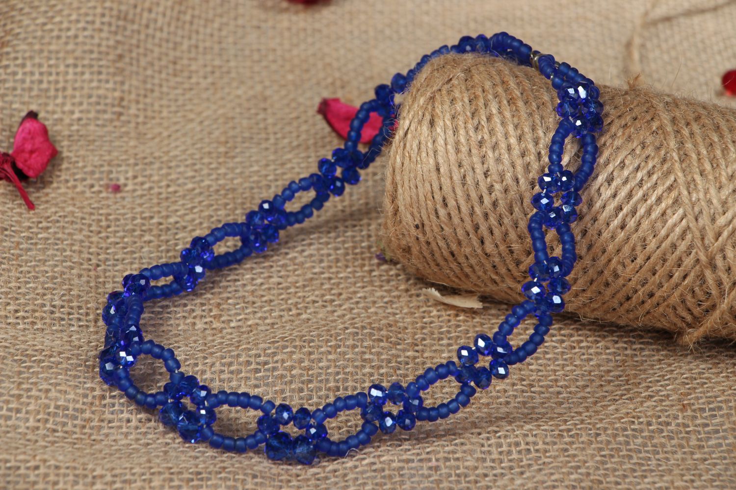 Collier en perles de rocaille et cristal bleu fait main photo 5