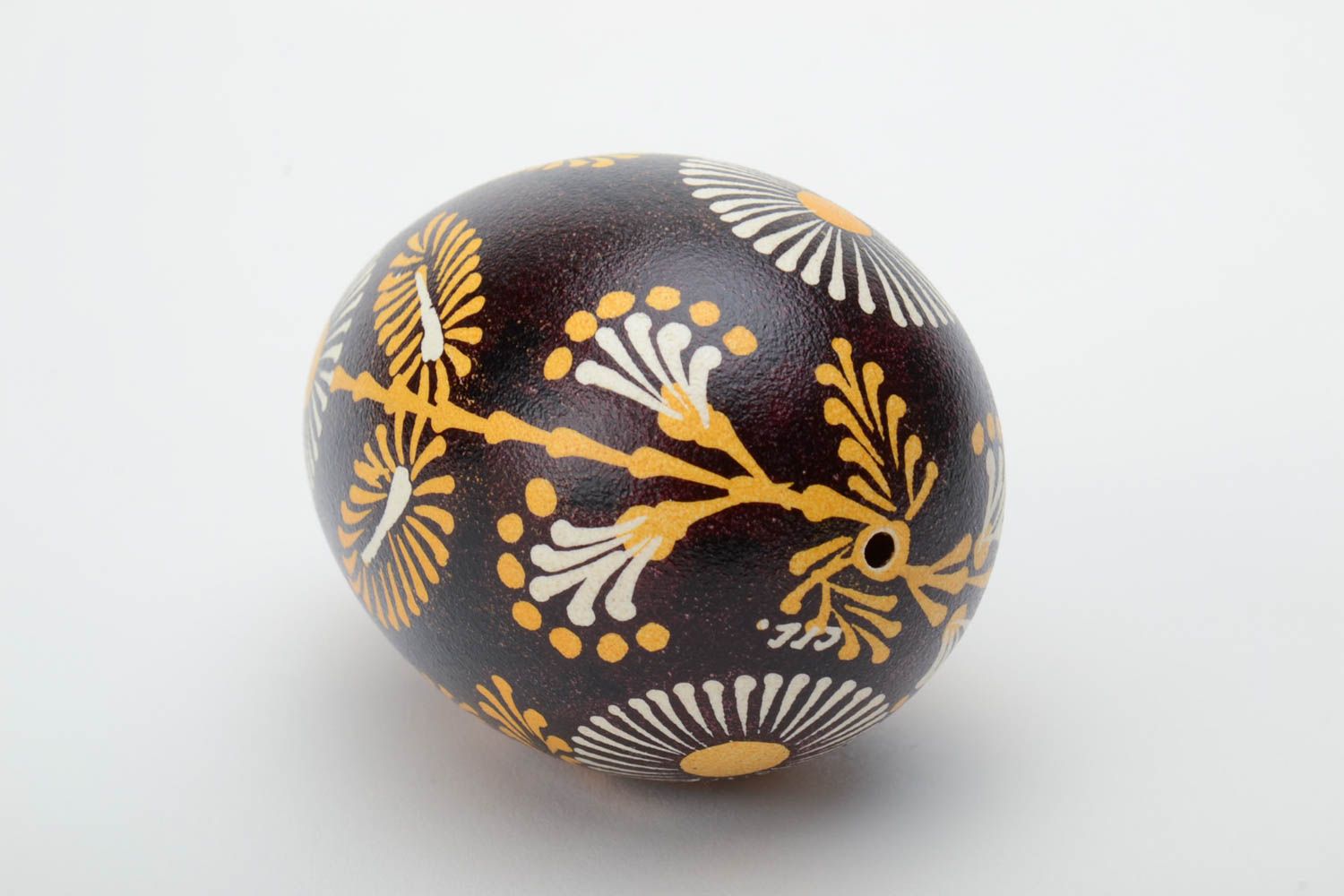 Handmade Lemkiv decorative Easter egg with bright flowers on black background photo 4