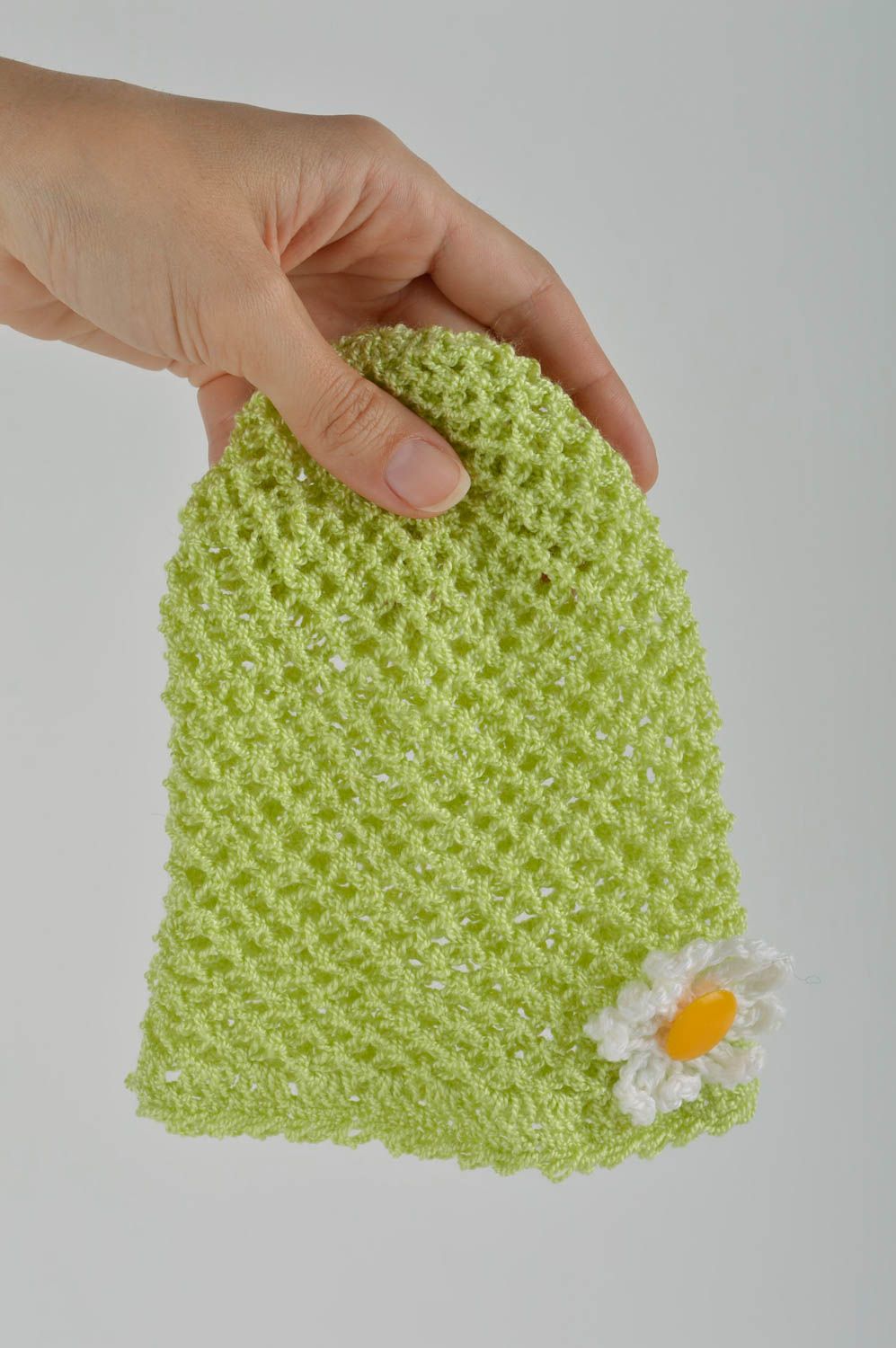 Gorro artesanal tejido ropa para recién nacidos gorro para niñas verde con flor foto 5