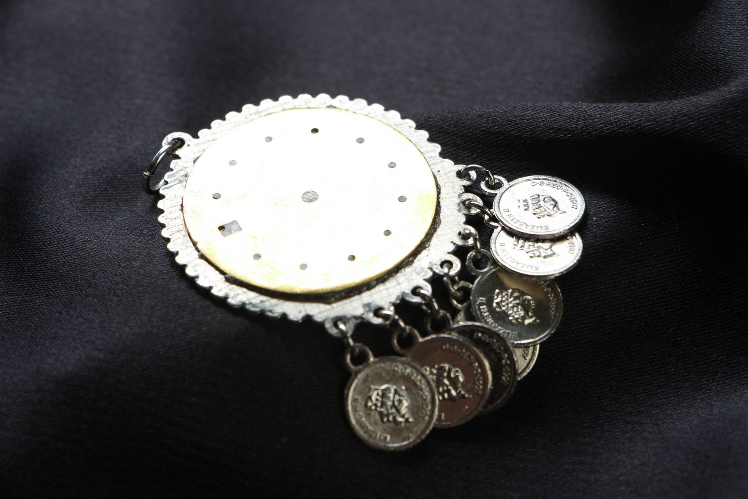 Red round steampunk pendant with charms photo 3