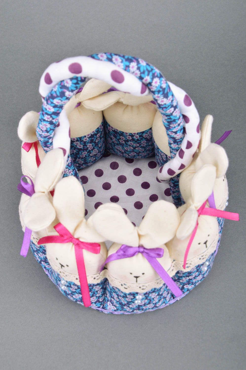 Handmade soft basket for needlework and toys designer beautiful leverets photo 5