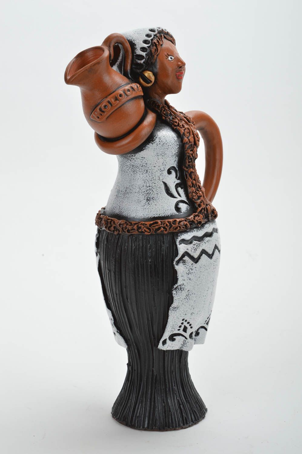 Bouteille en argile faite main décorative brune en forme de fille 50 cl photo 2