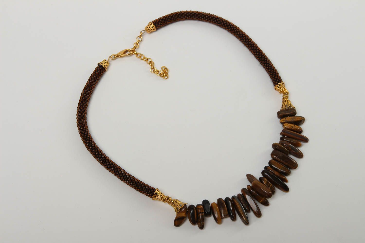 Handmade brown necklace stylish unusual necklace evening beaded jewelry photo 2