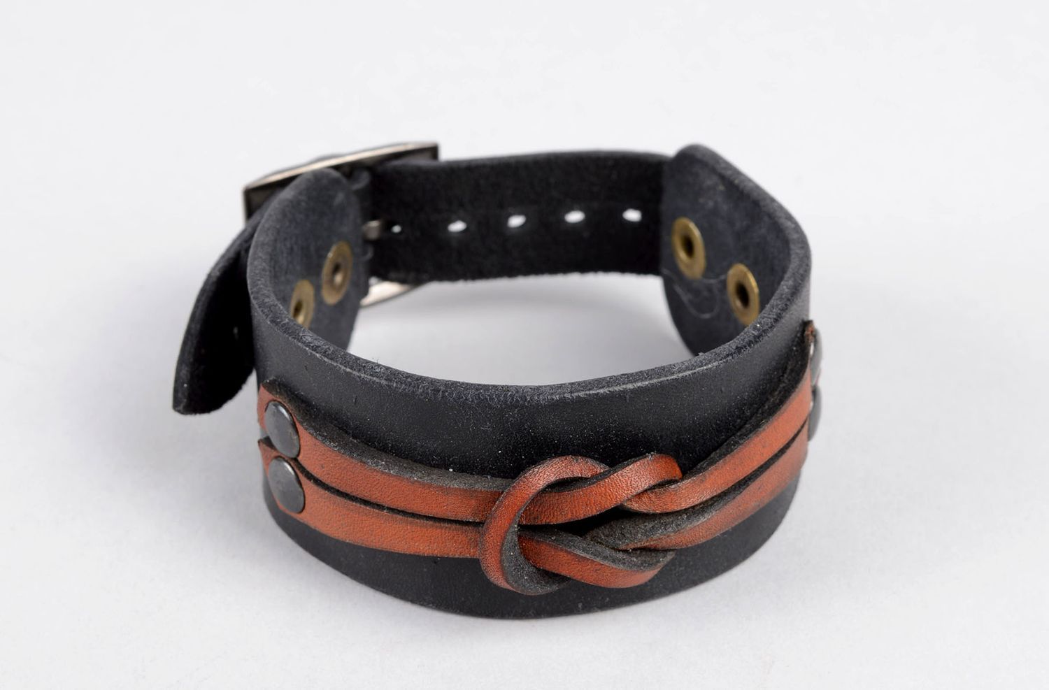 Handmade braun schwarzes Leder Armband Designer Schmuck Accessoire für Frauen foto 1