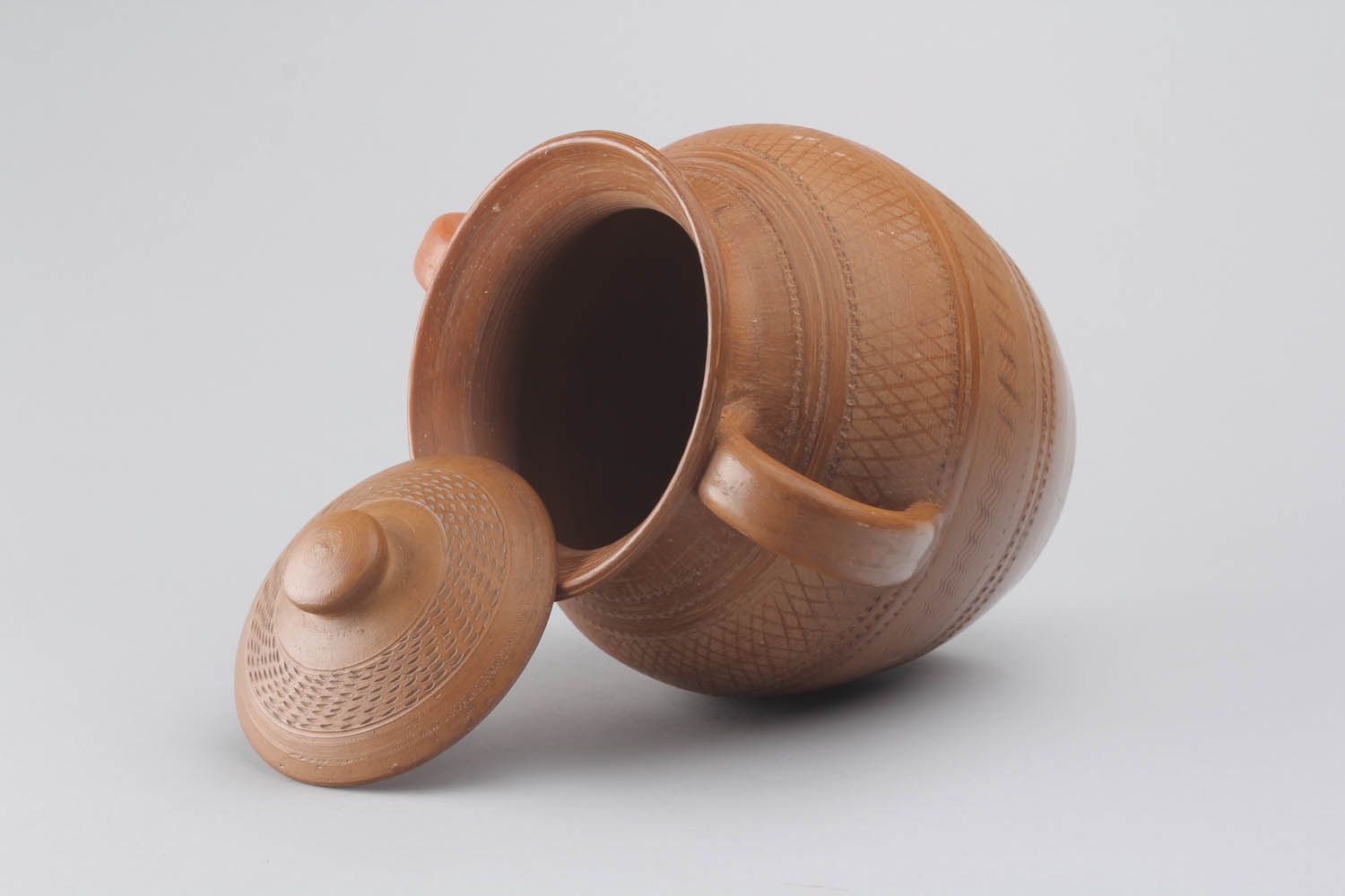 Pote de argila feito à mão com tampa louça de cerâmica decorativa artesanal foto 2