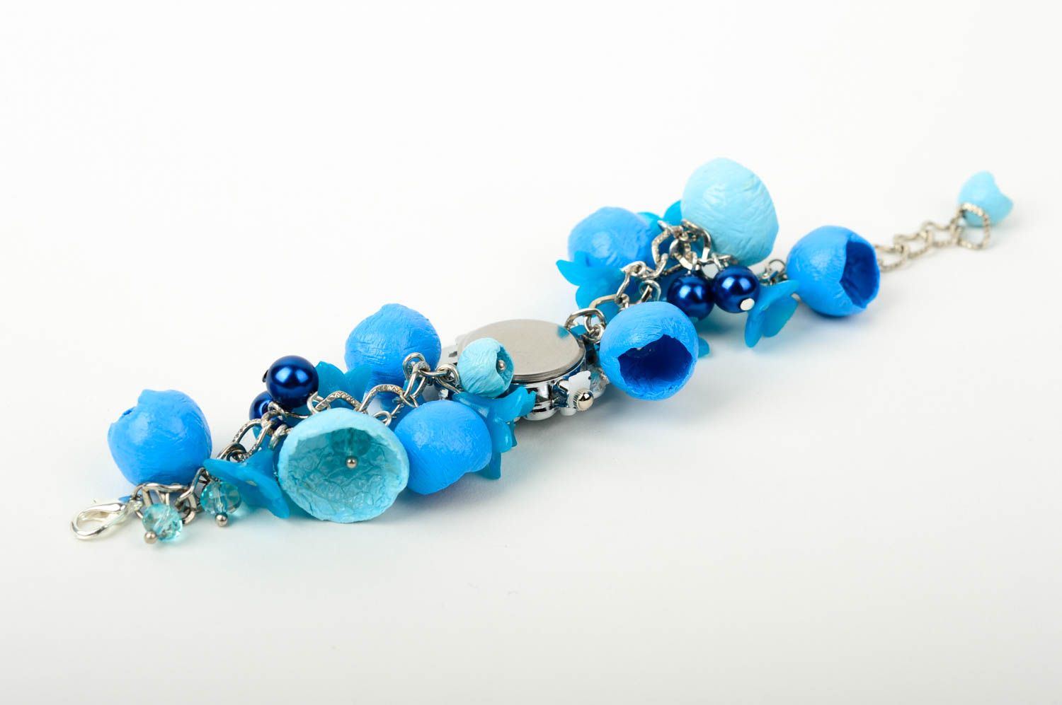 Montre design faite main Accessoire femme bracelet fleurs bleues Cadeau femme photo 6
