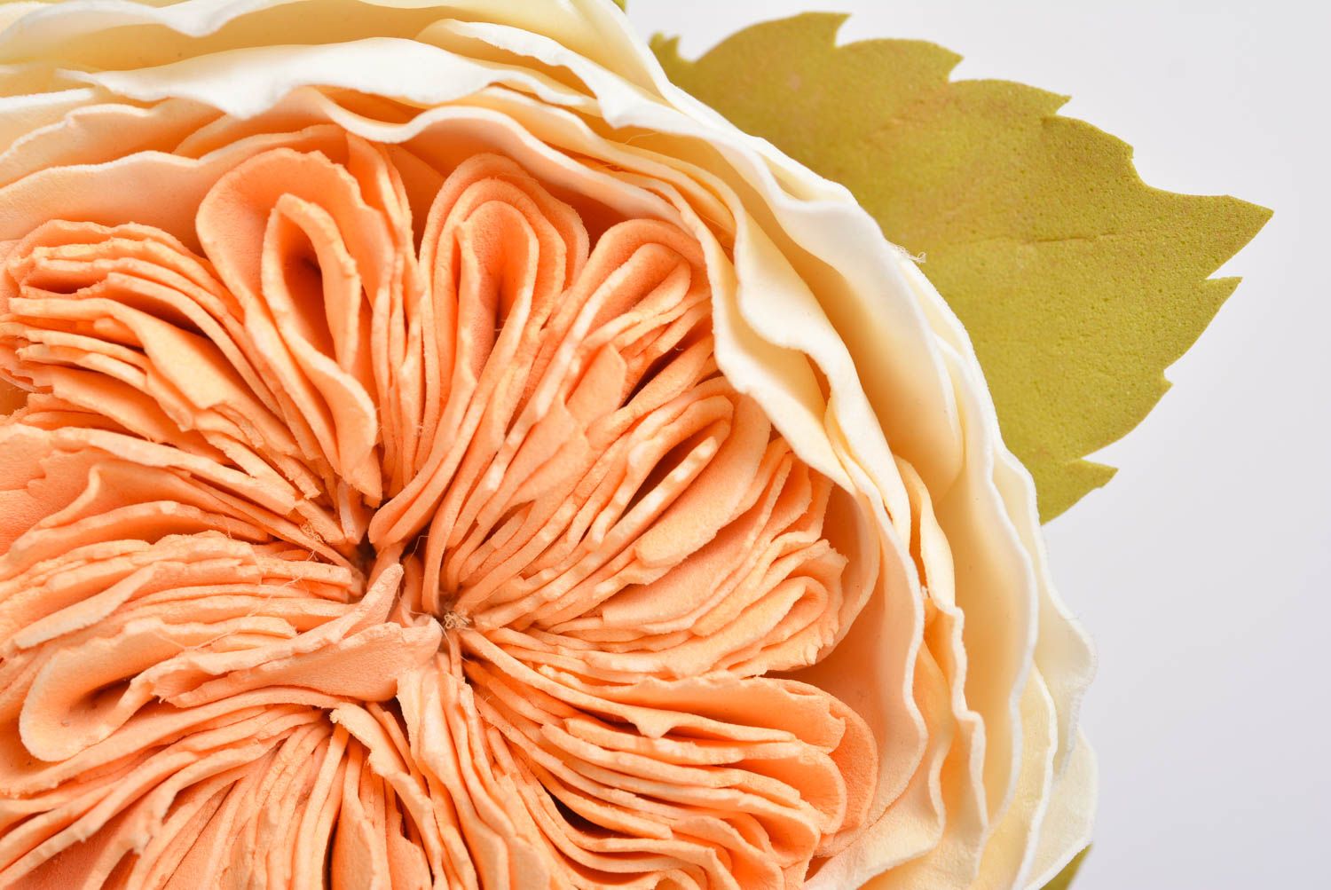 Designer elastic hair band with handmade volume foamiran flower of peach color photo 2