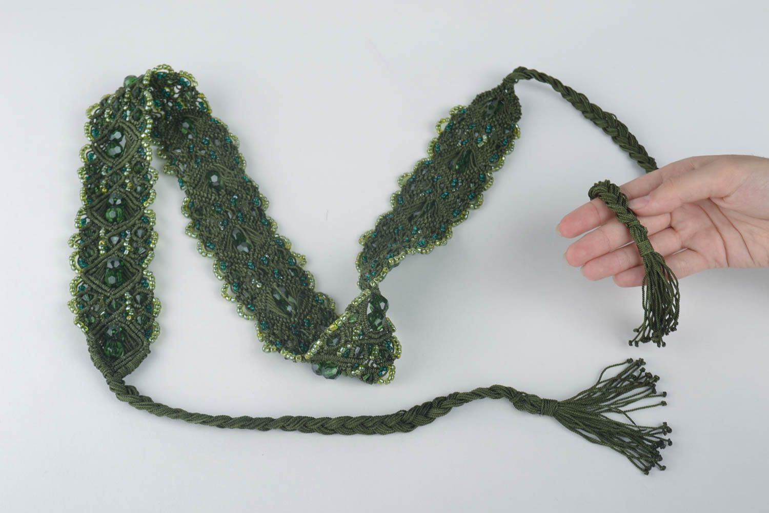 Пояс ручной работы пояс для талии женский ремень темный зеленый плетеный фото 5