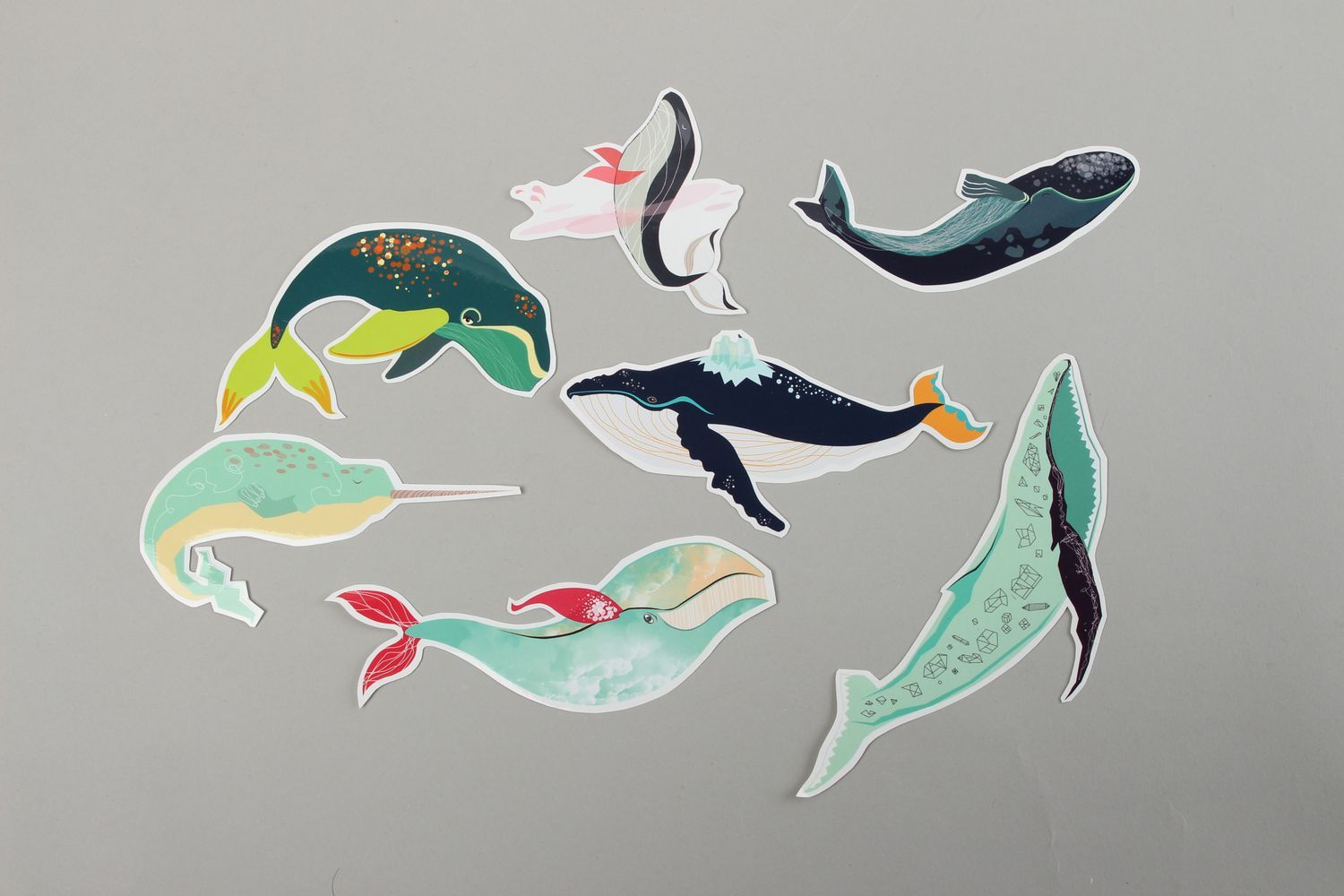 Handmade Aufkleber Set Sticker für Laptop schöne Aufkleber 7 Stück Wale   foto 3