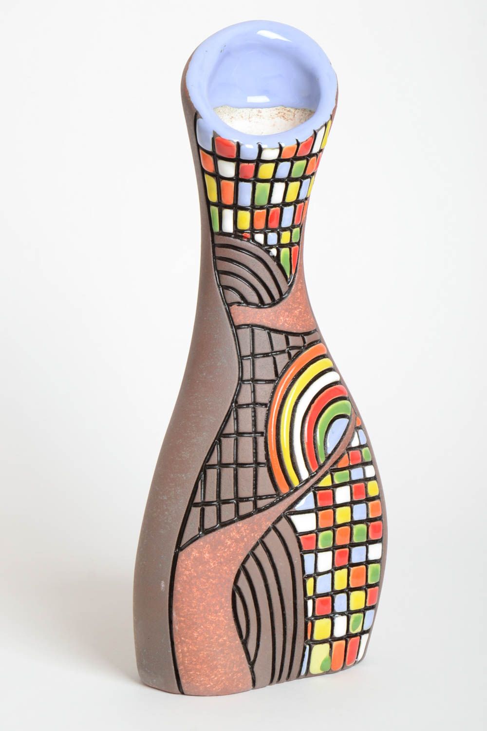 Vase à fleurs céramique Vase fait main multicolore design Cadeau pour femme photo 2