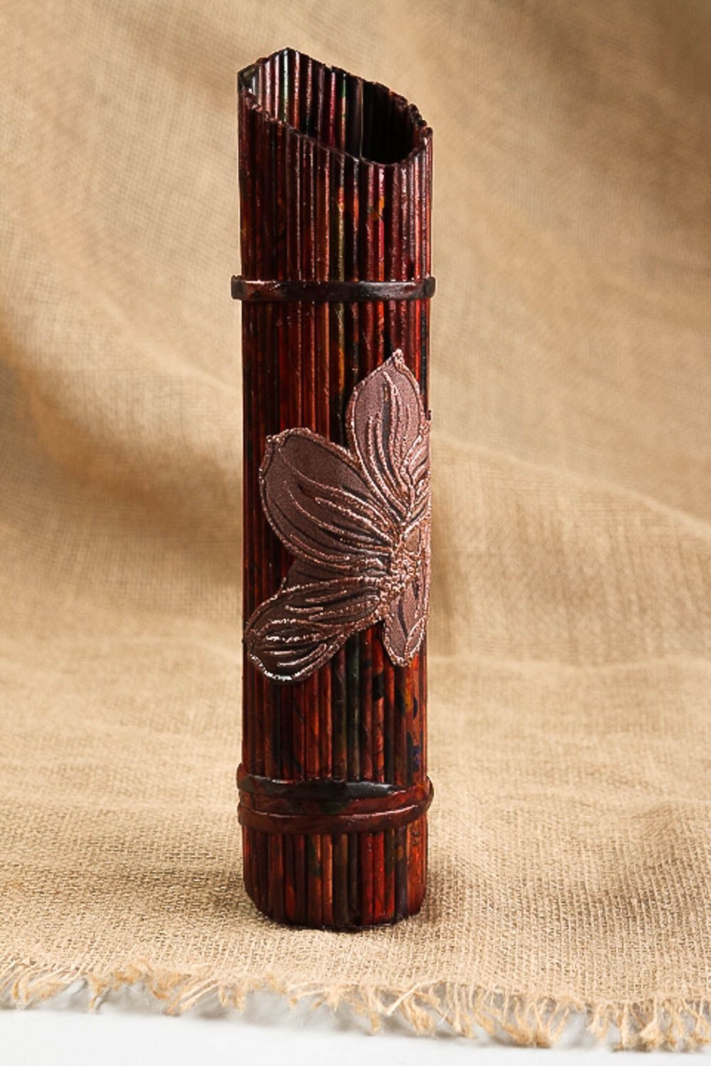 11 inches paper tubes handmade decorative vase in cherry color for dry flowers 0,15 lb photo 1