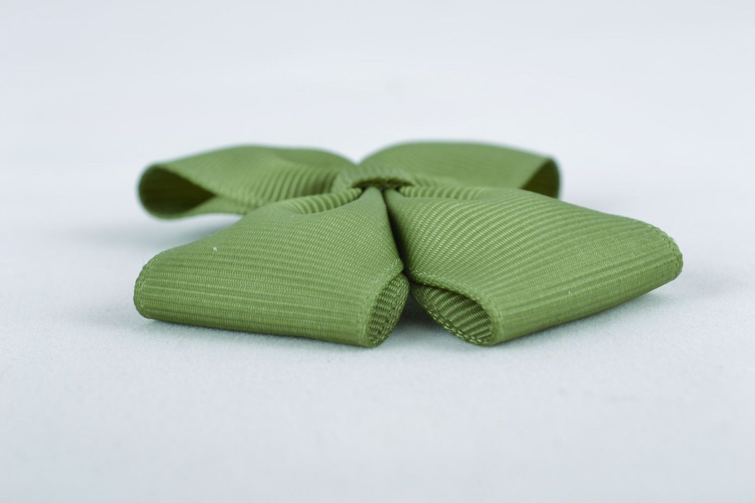 Small handmade rep ribbon bow of green color for creation of accessories photo 5