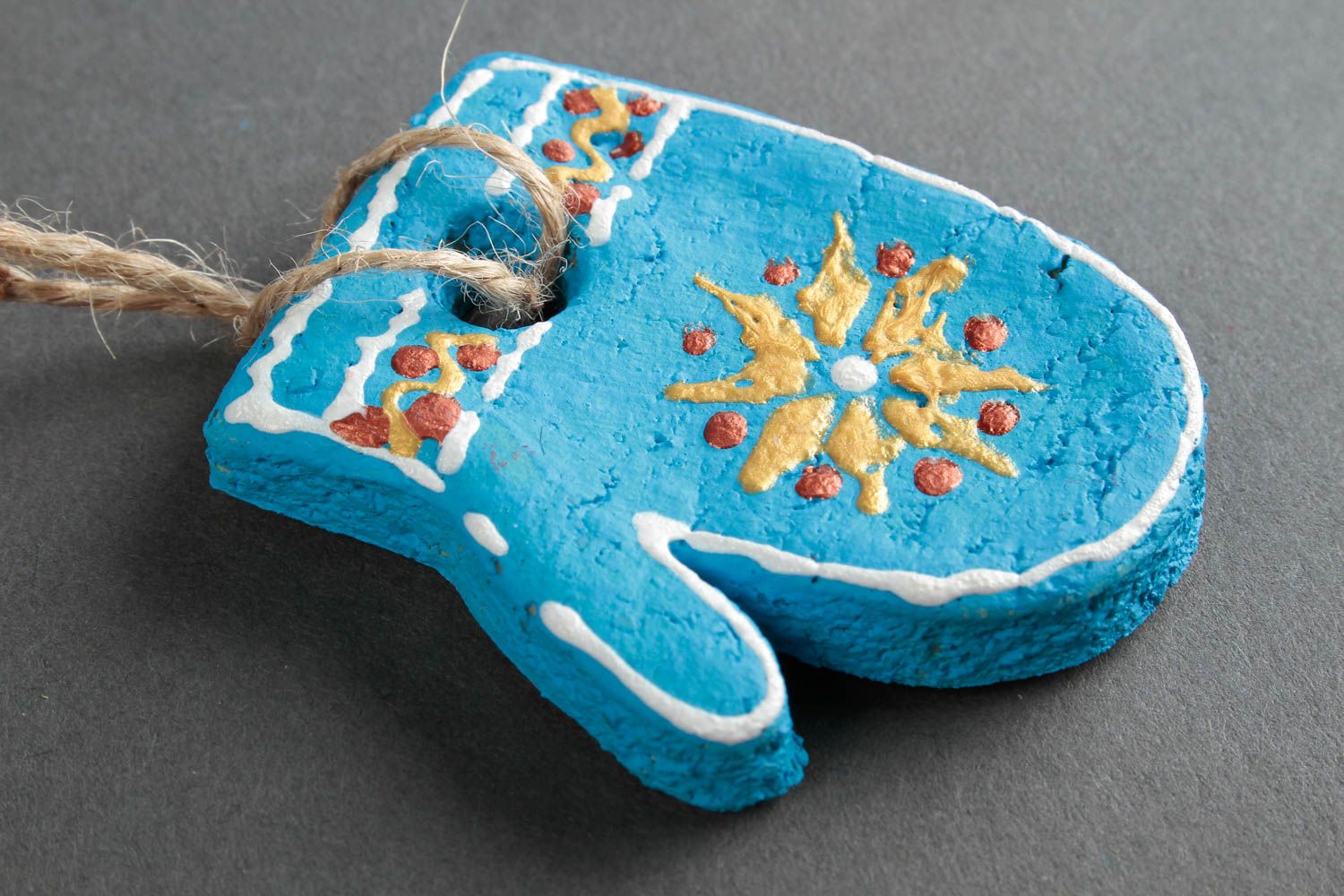 Jouet Noël fait main Suspension décorative moufle bleue pâte à sel Déco maison photo 5