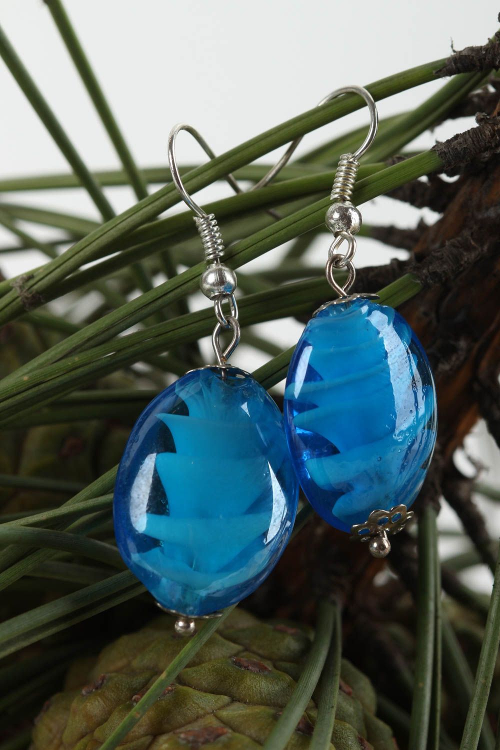 Handmade Glas Ohrringe Damen Schmuck Accessoire für Frauen blau schön originell foto 1