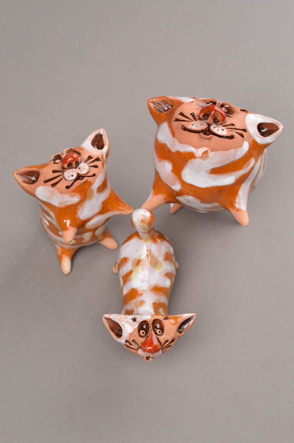 Handgefertigt Figuren Set Ton Tiere Keramik Deko originelle Geschenke 3 Stück foto 4