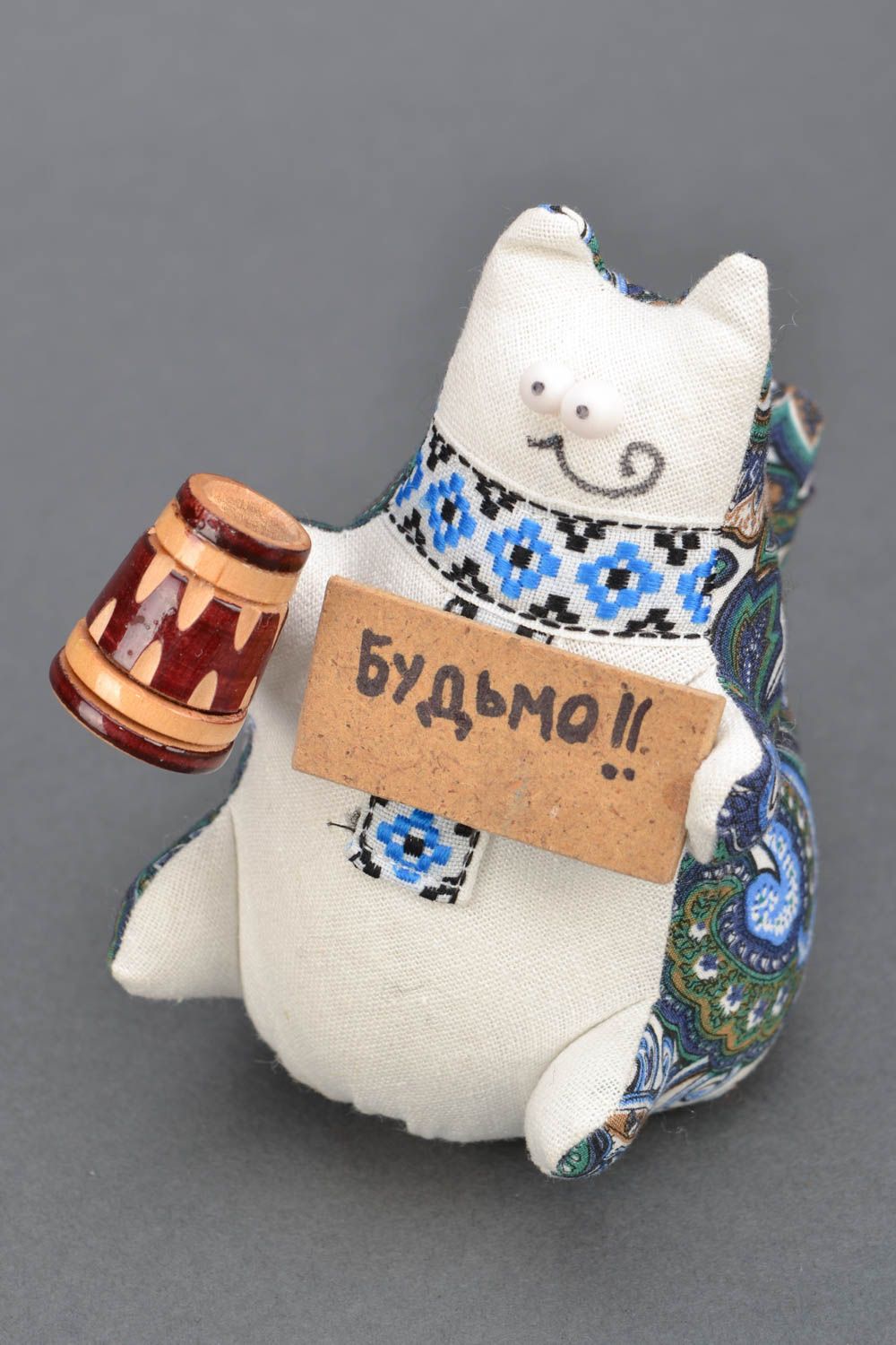 Soft toy filled with pebbles Cat with Beer photo 1