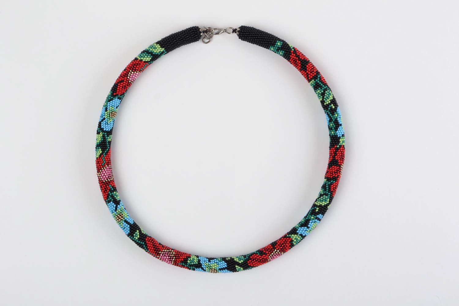 Цветочное ожерелье из бисера чешского ручной работы нарядное красочное фото 2