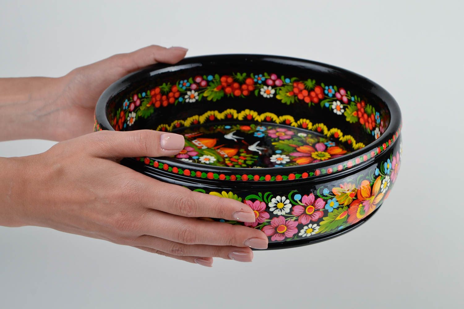 Handmade designer bowl for nuts Petrykivka painting kitchen dish wooden bowl photo 2