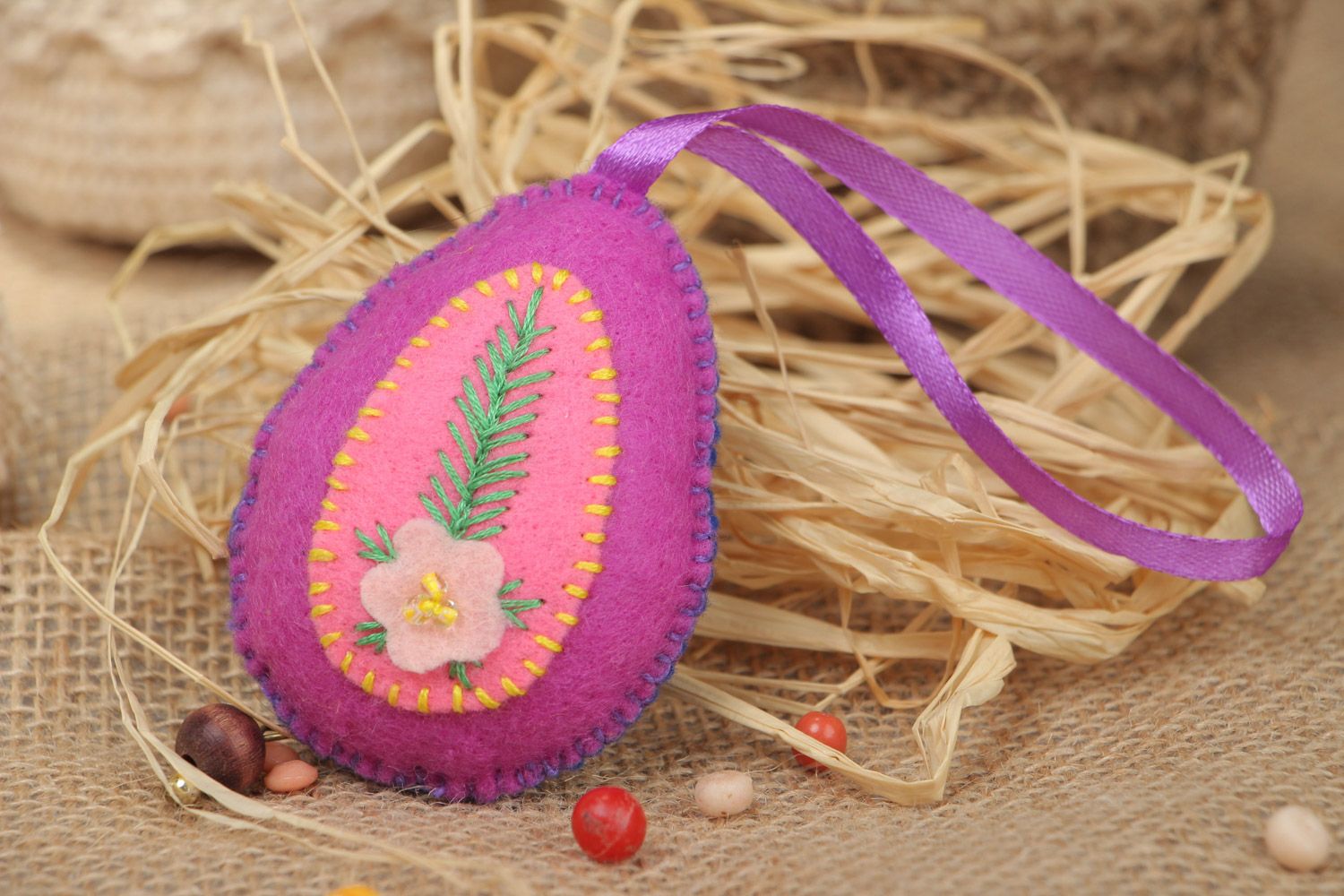 Handmade felt soft interior pendant toy Easter egg of purple color photo 1