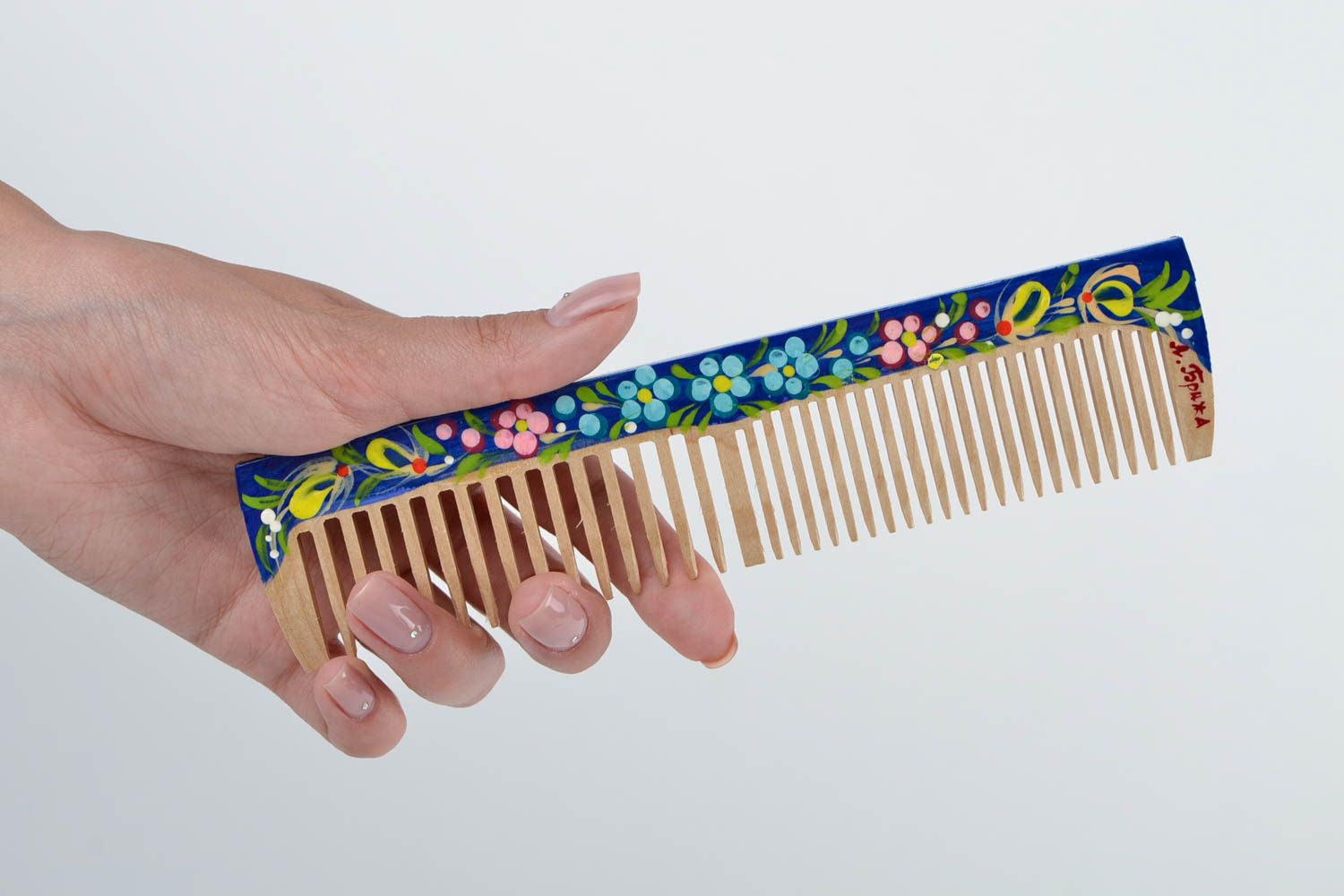Handmade Haarkamm Holz bemalt Haar Accessoire für Haar Pflege künstlerisch foto 2