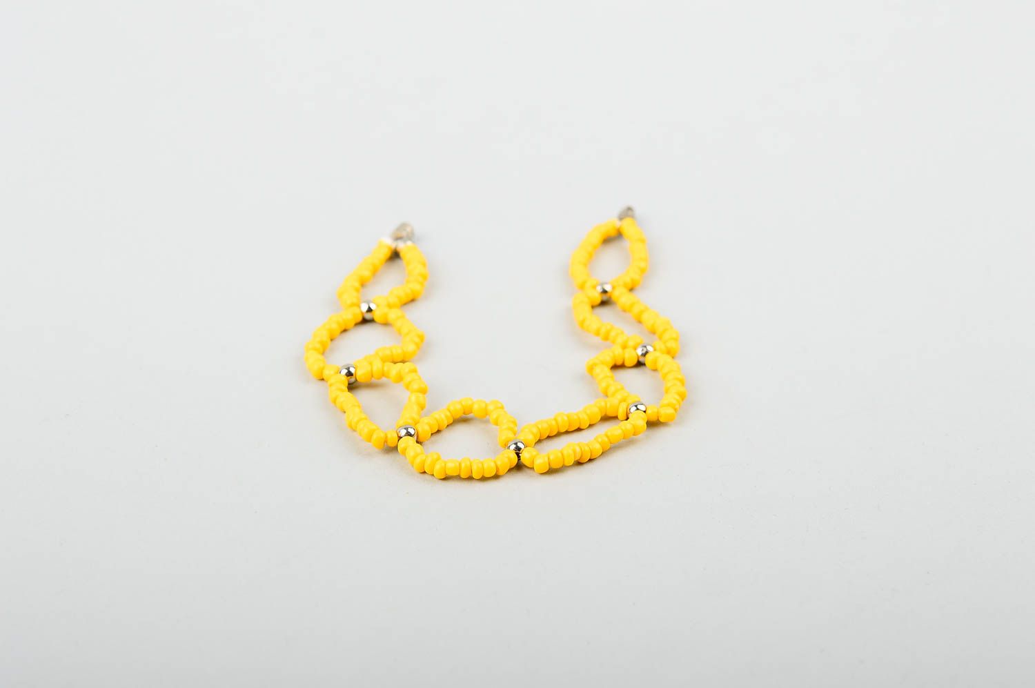 Yellow small beads bracelet in two-row lines for young girls photo 3