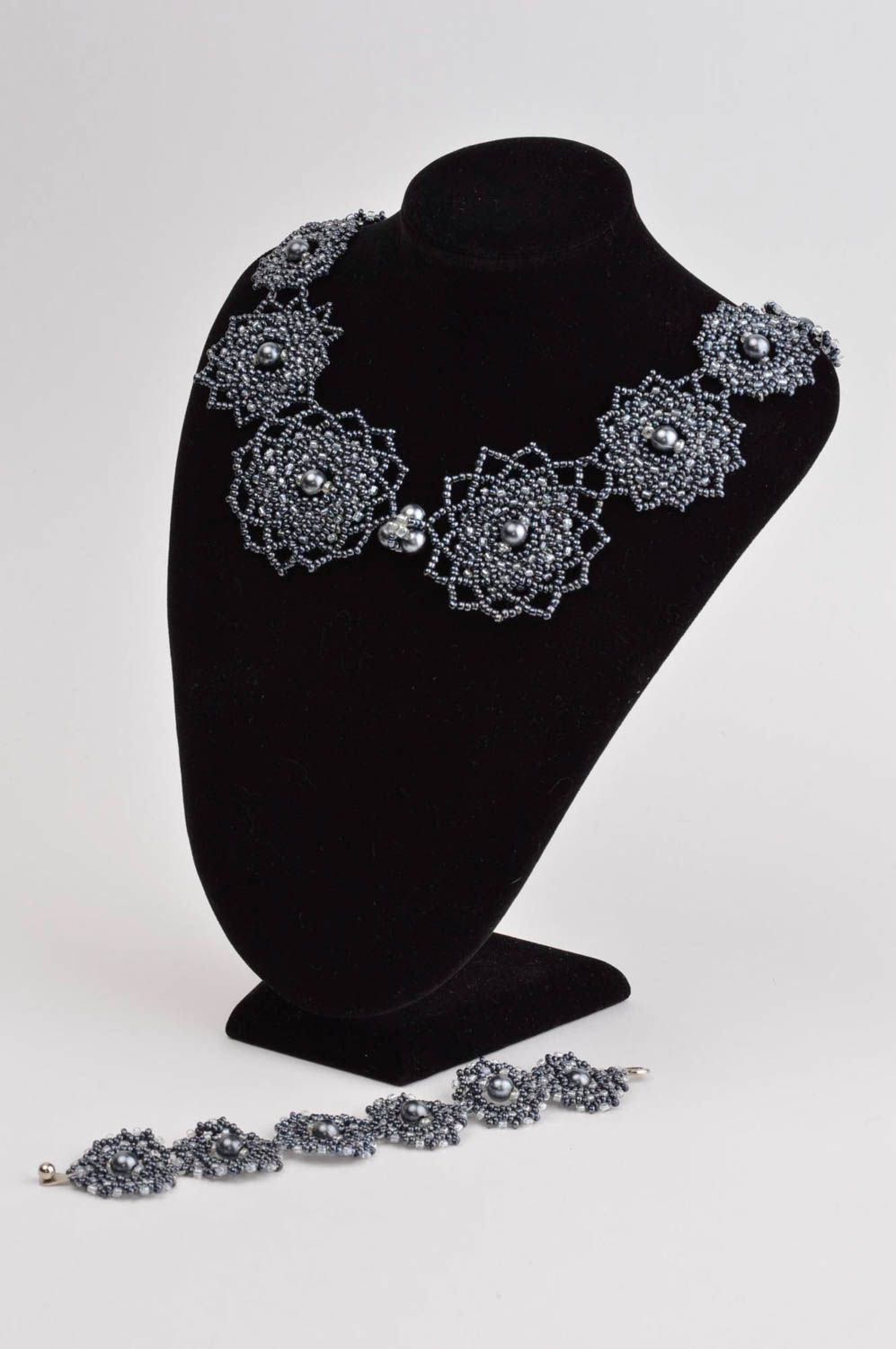 Handmade jewelry set beaded necklace beaded bracelet fashion accessories photo 1