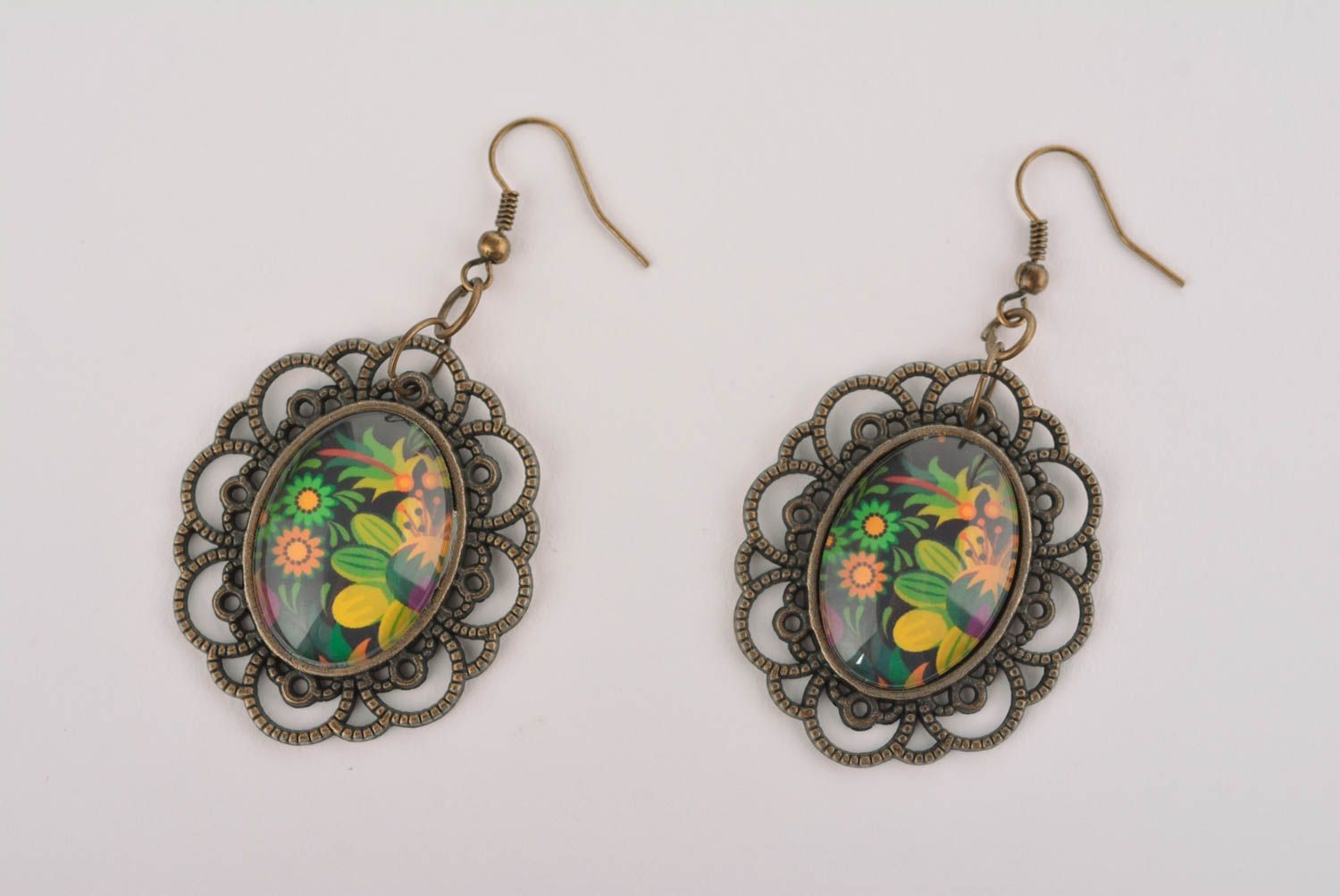 Beautiful handmade metal lace earrings glass earrings accessories for girls photo 4