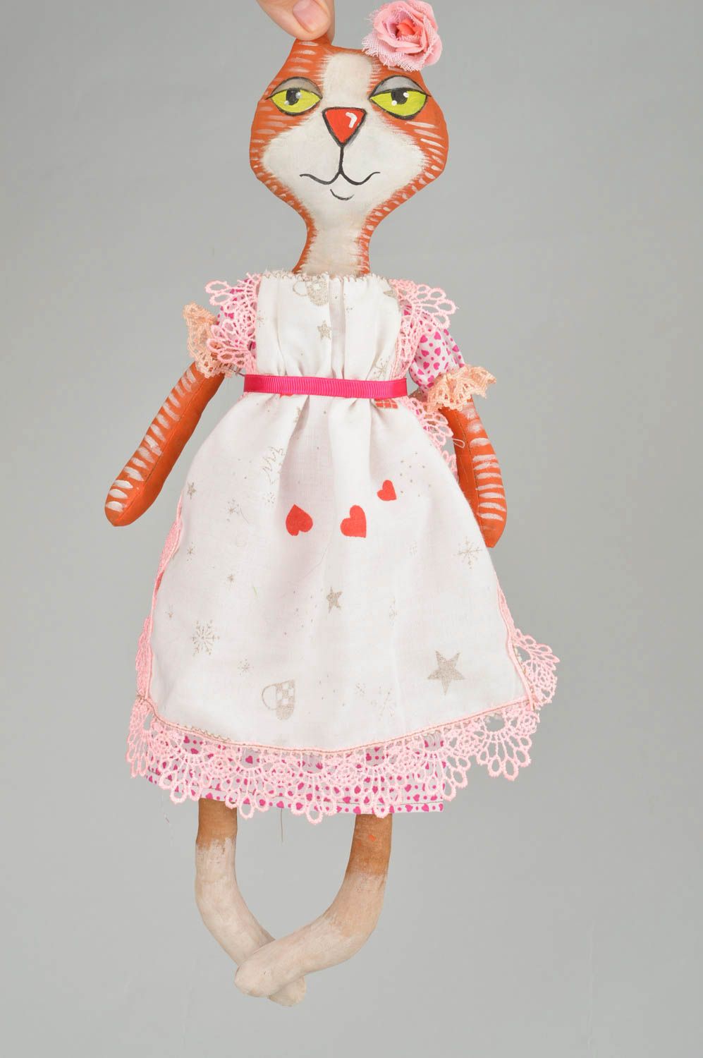 Handmade interior cotton fabric soft toy with vanilla aroma cat girl in dress photo 3