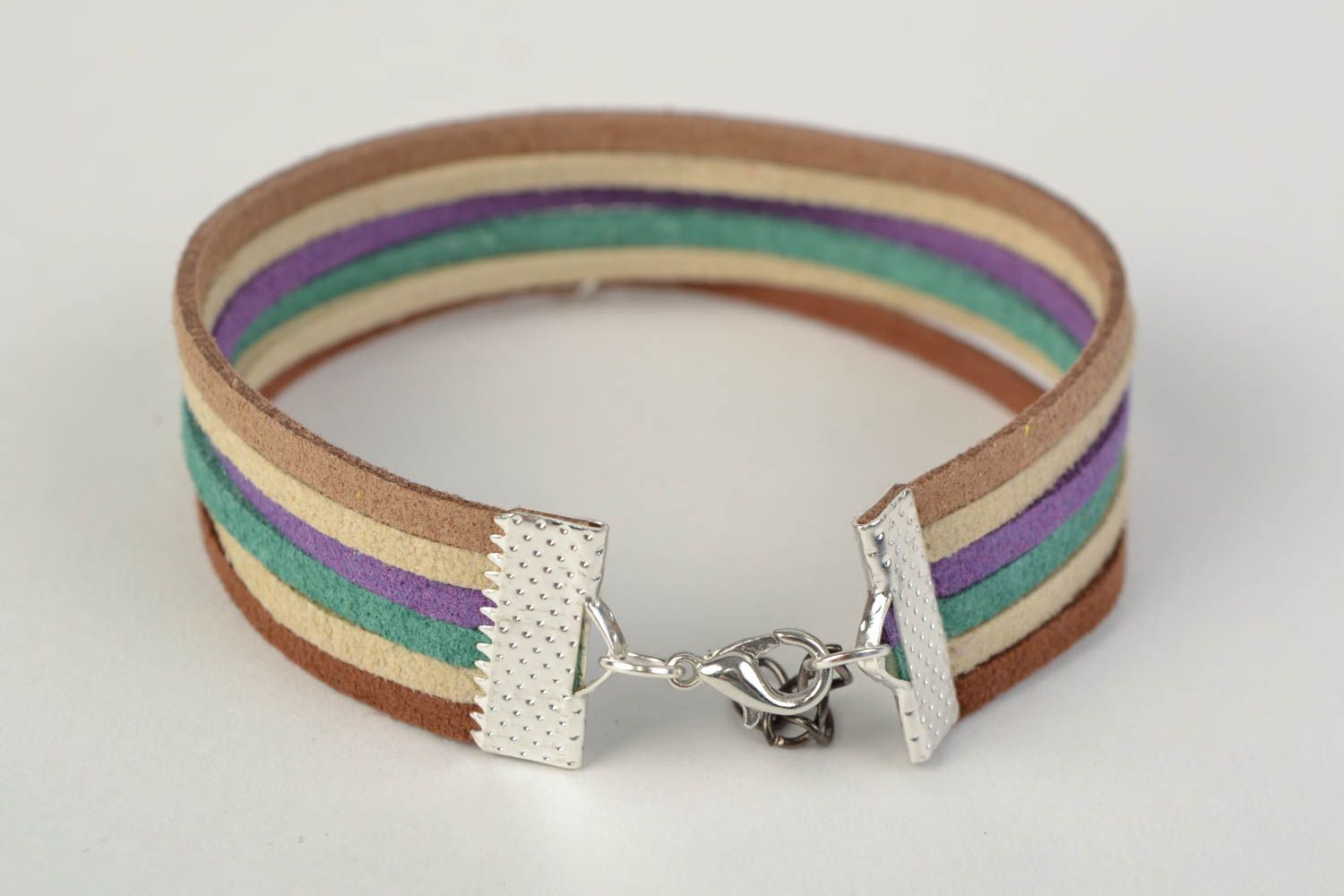Handmade colorful multi row suede cord wrist bracelet with metal charm Owl photo 4